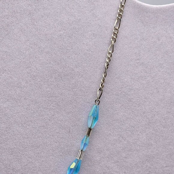 Blue Crystal Silver Tone Chain Necklace With Drop Pendant - Picture 4 of 6
